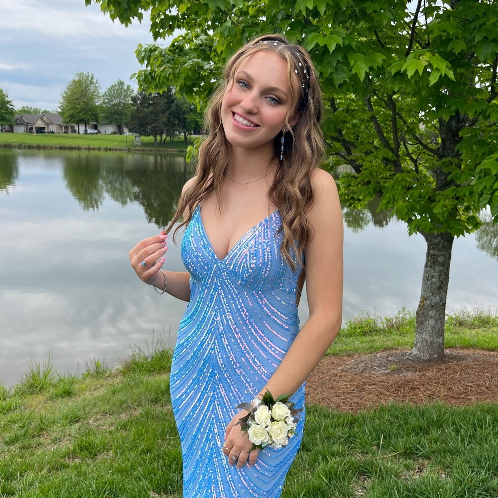 Elegant Blue Sequin Dress